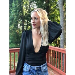 Wondering Eyes Black Bodysuit